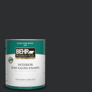 BEHR Premium Plus 1 gal. #ECC 10 2 Jet Black Zero VOC Semi Gloss Enamel Interior Paint 330001