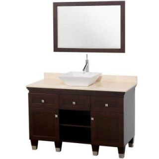Wyndham Collection Premiere 48 in. Vanity in Espresso with Marble Vanity Top in Ivory with White Porcelain Sink and Mirror WCV500048ESIVD28WH
