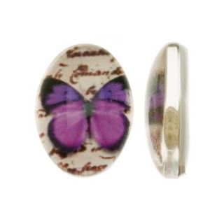 Tempered Glass Oval Cabochons Purple Butterfly 13x18mm (4)