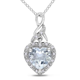 Miadora Sterling Silver Aquamarine and Diamond Accent Heart Necklace