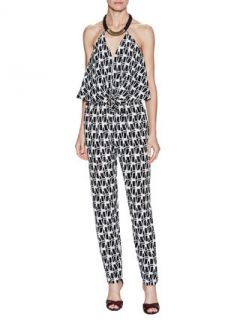 Printed Knot Jumpsuit with Embellished Halterneck by TBags Los Angeles