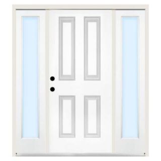 Steves & Sons 60 in. x 80 in. 4 Panel Right Hand Primed Steel Prehung Front Door w/ 10 in. Clear Glass Sidelite and 6 in. Wall ST40 PR S10CL 6RH