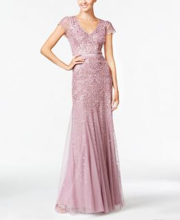 Adrianna Papell Cap Sleeve Embellished Gown   Dresses   Women