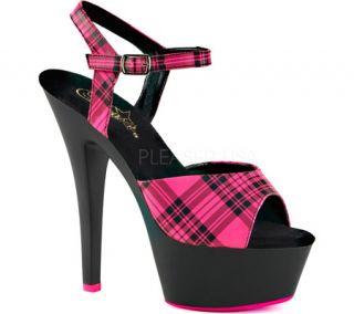 Womens Pleaser Kiss 209PL Ankle Strap Sandal   Neon Hot Pink Plaid Synthetic/Black Matte